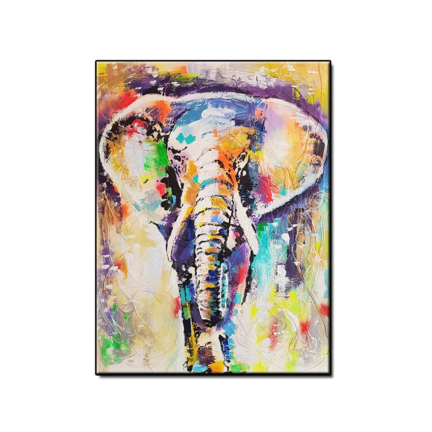 Hecho A Mano Elefante Abstracto Aceite Pintura Decoracion De La