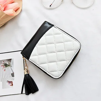 

Limited Time Discount 2019 New Women's Short Wallet Zipper Tassel Charm Clutch Bag Large Capacity Wallet Black White Handy