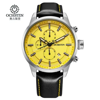 

OCHSTIN Sport Watches for Men Fashion Casual Chronograph Watches Men Leather Sport Male Quartz-Watch Male Clock Hour Yellow Face