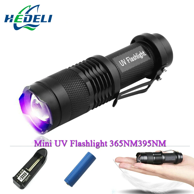 Мини зум УФ фонарик светодиодный 365nm blacklight волны 395nm ультрафиолетовый УФ черный torcia linterna 14500 или AA