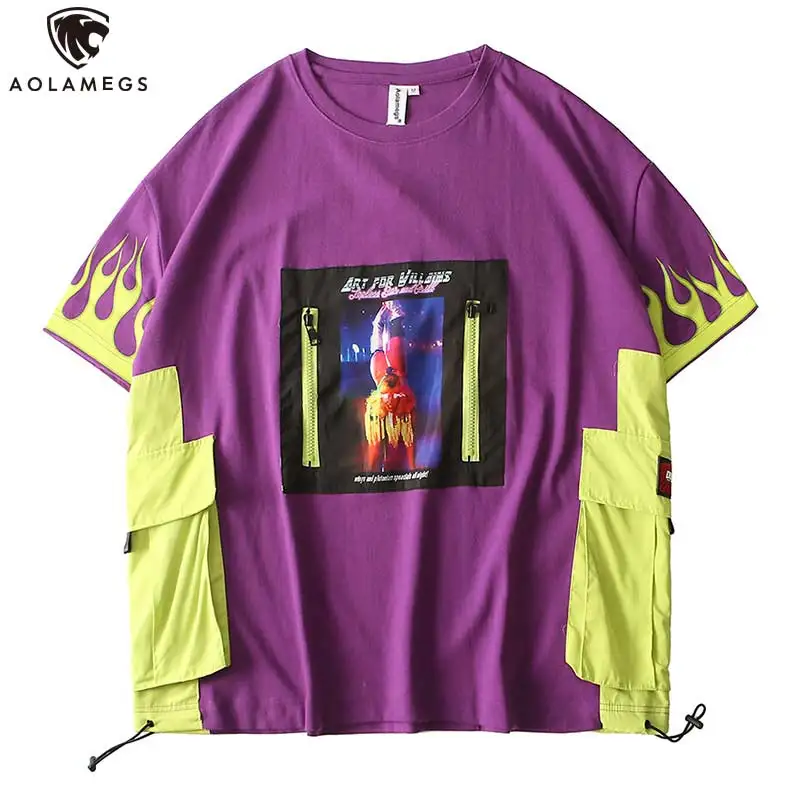 

Aolamegs T Shirt Men Zipper Decoration Men's Tee Shirts Short Sleeve T-Shirt Big Pockets Casual Tees Summer Streetwear Couple