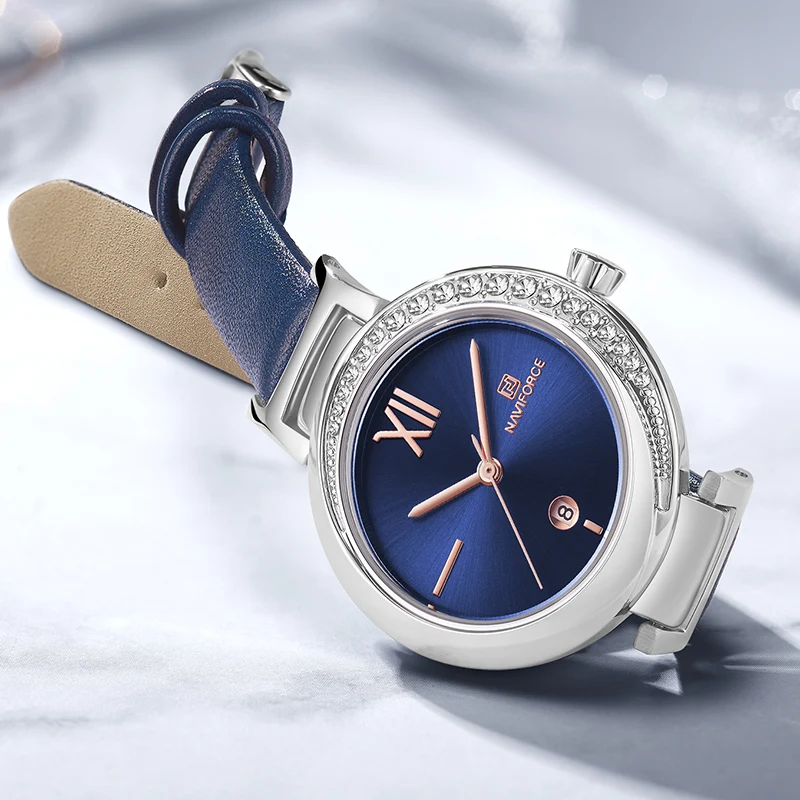 Ceny NAVIFORCE kobiety oglądać najlepsze marki mody luksusowe panie kwarcowe zegarki dziewczyna sukienka data zegar skórzany Montre Femme Reloj Mujer