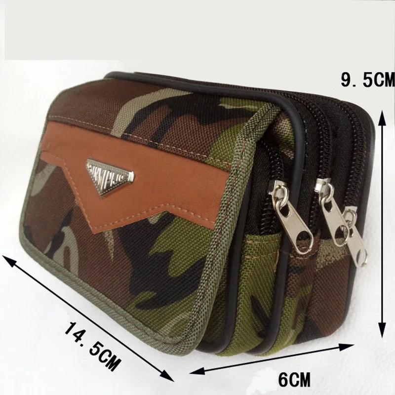 

Men Waist Packs Three-layer Zipper Canvas Mobile Phone Pockets Women's Waistband Bag Camouflage Army Green Belt Pockets