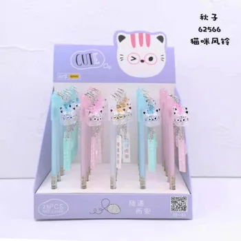 

25pcs Gel Pens Cat wind chime pendant black gel-ink Pen Student pens for writing Cute stationery office school supplies 0.5mm