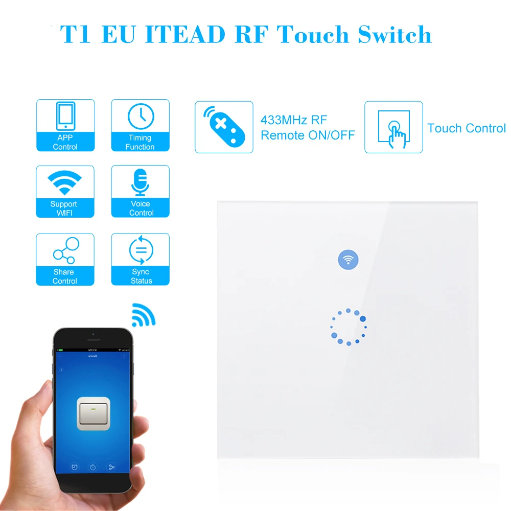 

T1 Touch Switch Smart Light Switch Panel 1/2/3 Gang wifi light switch EU Standard Work with Alexa Google Home