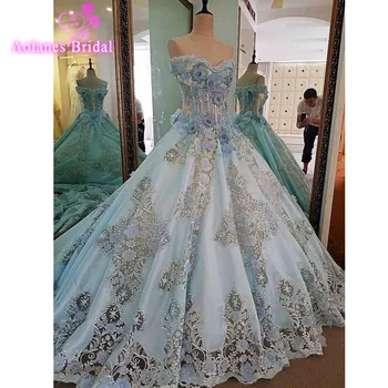 

vestido de noiva manga longa Sleeveless Blue Lace Appliqued Sweetheart Satin Lace Up Back Real Photo Wedding Dress 2017 New