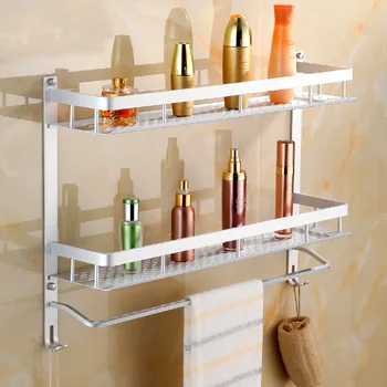 

Bathroom Shelves 2 Layer Rack Metal Antique Towel Hook Washing Shower Shampoo Cosmetic Storage Bath Fitting Basket Shelf Zv123