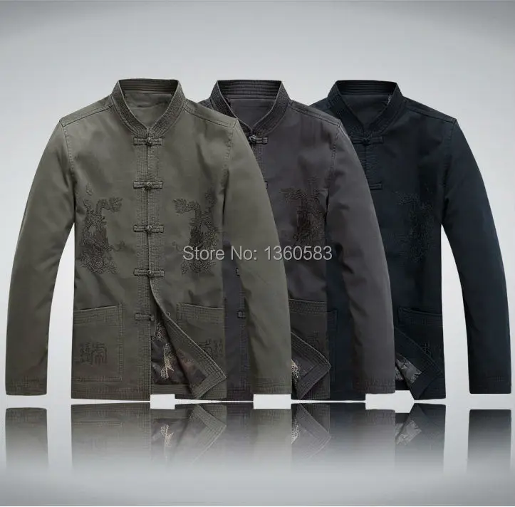 

2014 Chinese Style National Trend Men's Kung Fu Jacket Tang Suit 100% Cotton Mandarin Collar Coat 3Colors Outerwear Size S -XXXL