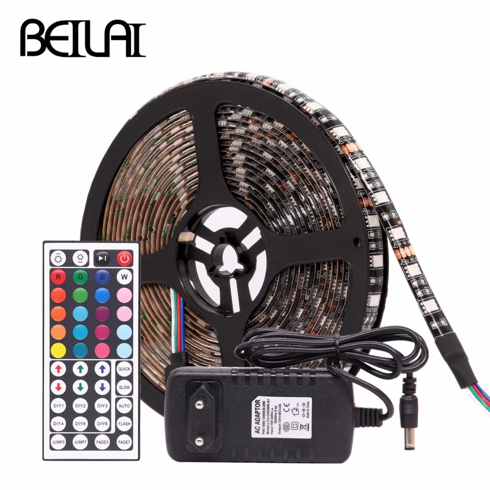 

RGB LED Strip Waterproof 5050 Black PCB DC 12V LED Light Strip 60LED/M Flexible Neon Tape With Power and WIFI RF IR Controller