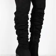 Модные сапоги выше колена; Изящные женские высокие сапоги; обувь на высоком квадратном каблуке; пикантные сапоги на тонком каблуке в новом стиле