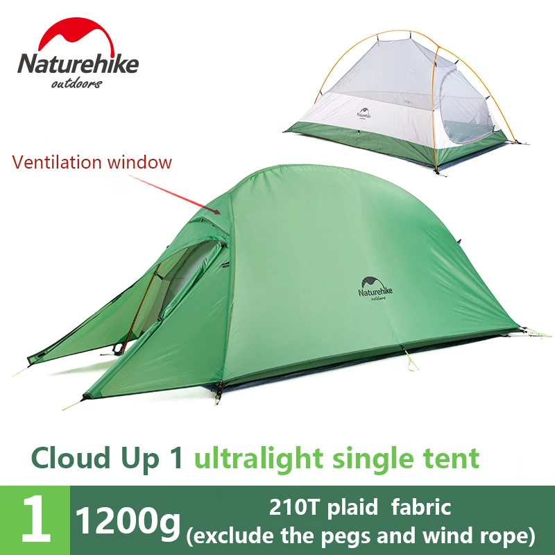 Naturehike 1-2-3 человек обновленная Самостоятельная палатка Сверхлегкая 20D Кремниевая двухслойная палатка для кемпинга, походов, альпинизма, одна спальня - Цвет: 210T green-1 person