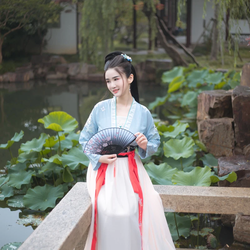 Hanfu женская летняя юбка с вышивкой и поясом Qi повседневный костюм для косплея