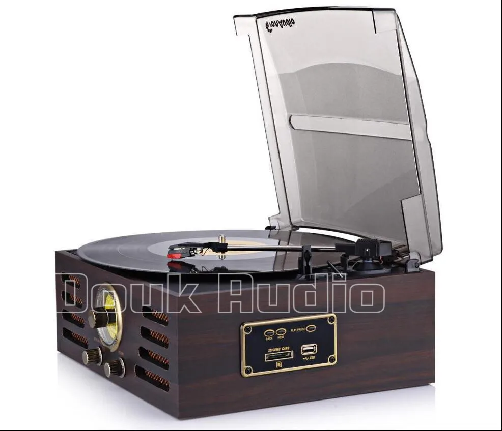 Виниловая проигрыватель для звукозаписи Douk Audio Bluetooth AUX AM FM радио USB SD MMC 220 В|turntable