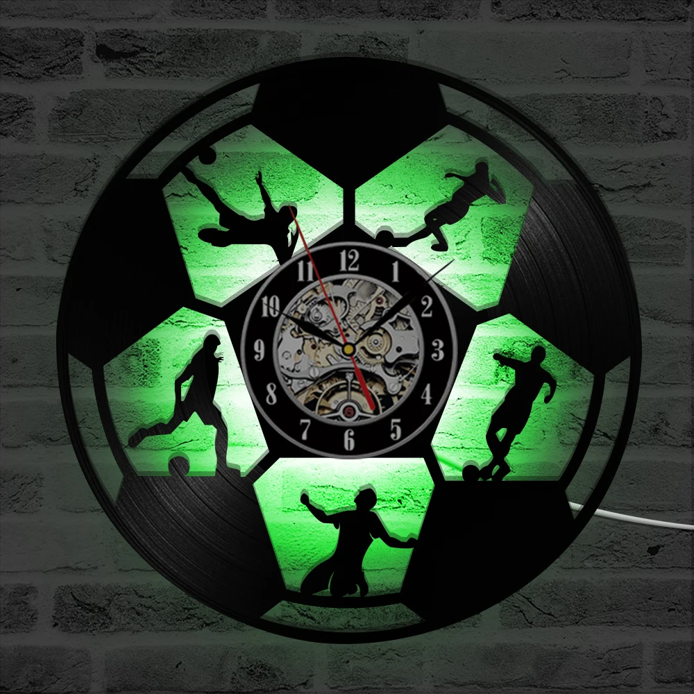 Футбол мяч светодиодный настенные часы современный дизайн для мальчиков комнаты классические часы Креативный Античный стиль Виниловая пластинка настенные домашние декоративные часы