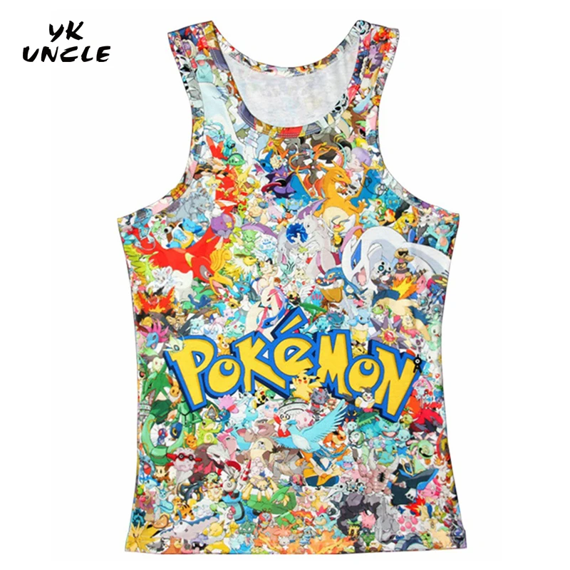 

2016 New Anime Cartoon Pokemon Go Short sleeve O-neck Men Vest Cosplay 3D Pokemon Go Summer Clothing Boy Tank Top,YK UNCLE