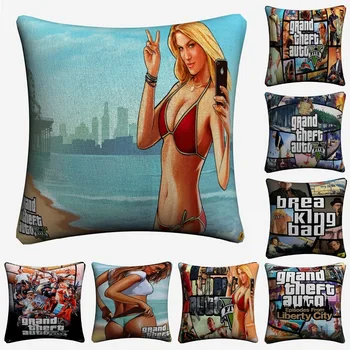 

GTA 5 Sexy Women City Game Decorative Cotton Linen Cushion Cover 45x45cm For Sofa Chair Pillowcase Home Decor Almofada