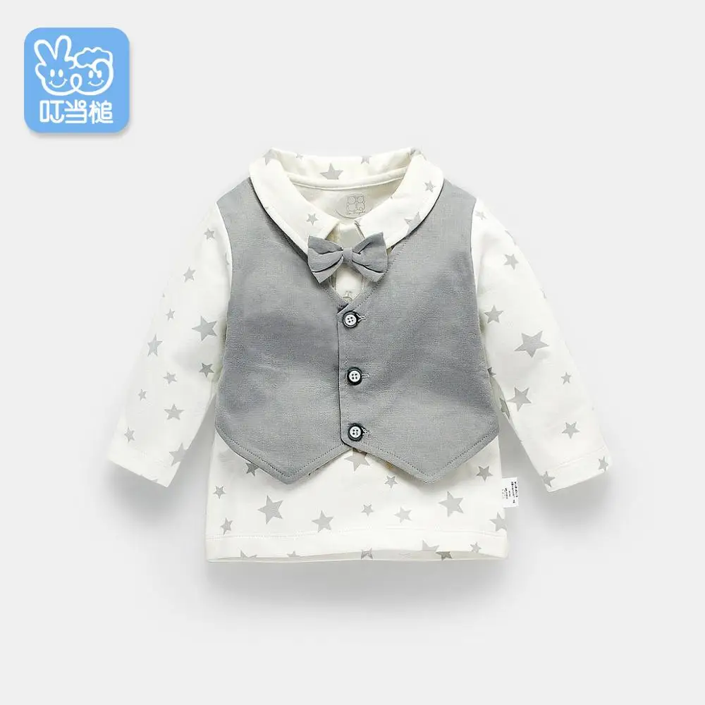 Dinstry/ г.; весенне-осенняя хлопковая рубашка для новорожденных джентльменов со звездами - Цвет: white