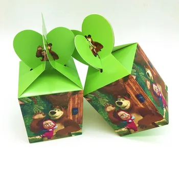 

6Pcs Masha And Bear theme Cartoon Design Candy Gift Box Kid Boy Girl Birthday Party Disposable Family Party Candy Box Supplies