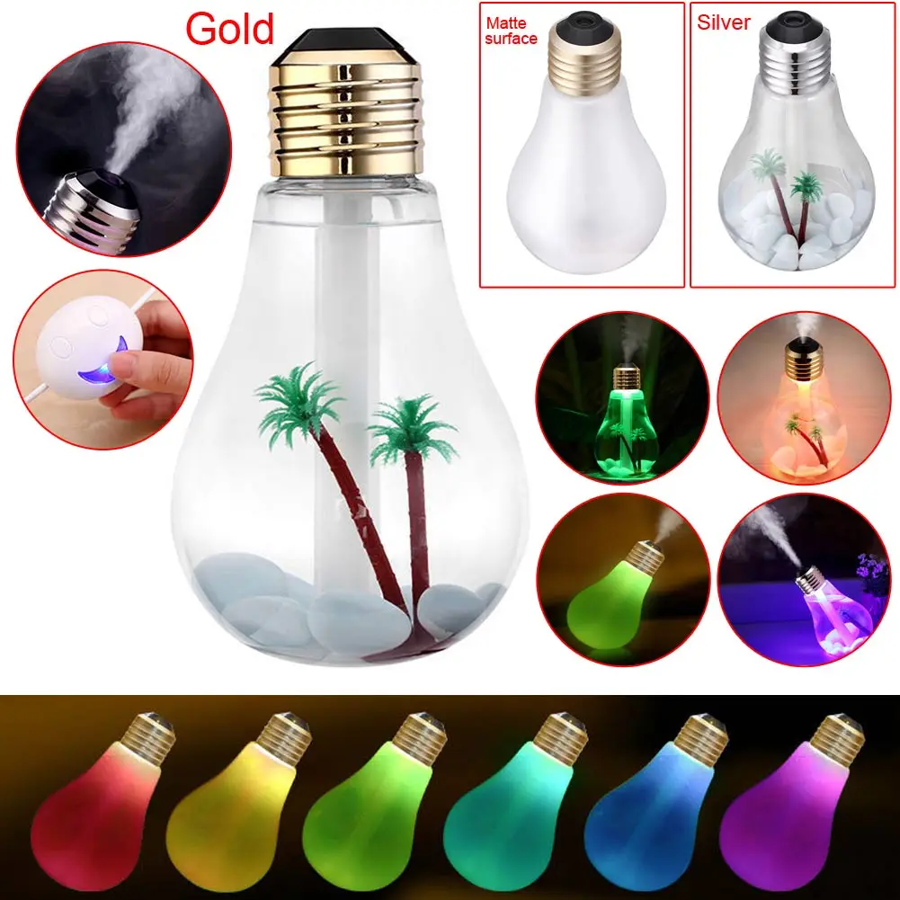 

New Mini Colorful Humidifier DC5V 400ml USB Night Light Bulb Humidifier Air Purifier Diffuser Atomizer Gold/Silver/Matte Surface