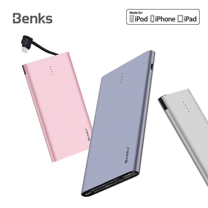 

Bensks MFi 4000mAh Power Bank Ultra-thin External Backup Battery With Lightning Connector Portable Powerbank for iPhone iPad