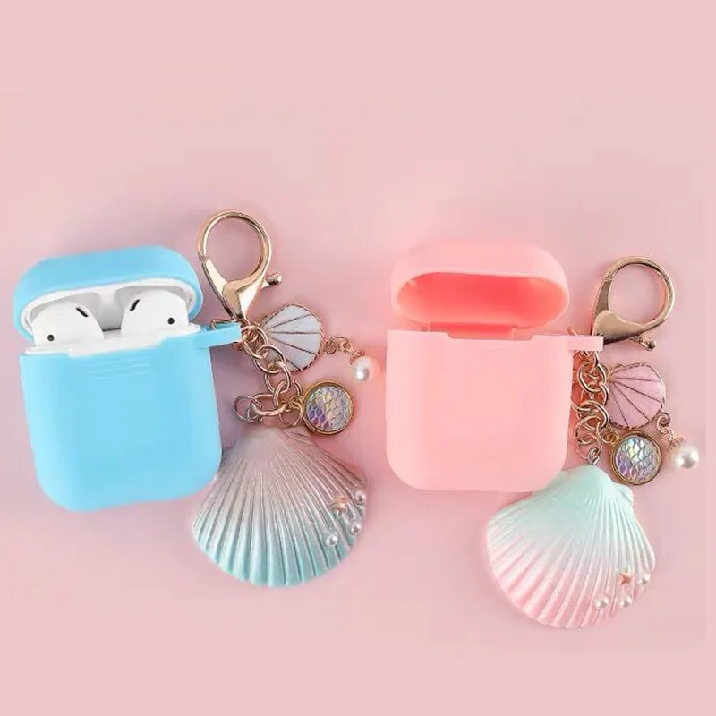 

Luxury Cute Pearl Shell Silicone Bluetooth Wireless Earphone Cases For Apple AirPods Accessories Headset Protective Cover Case