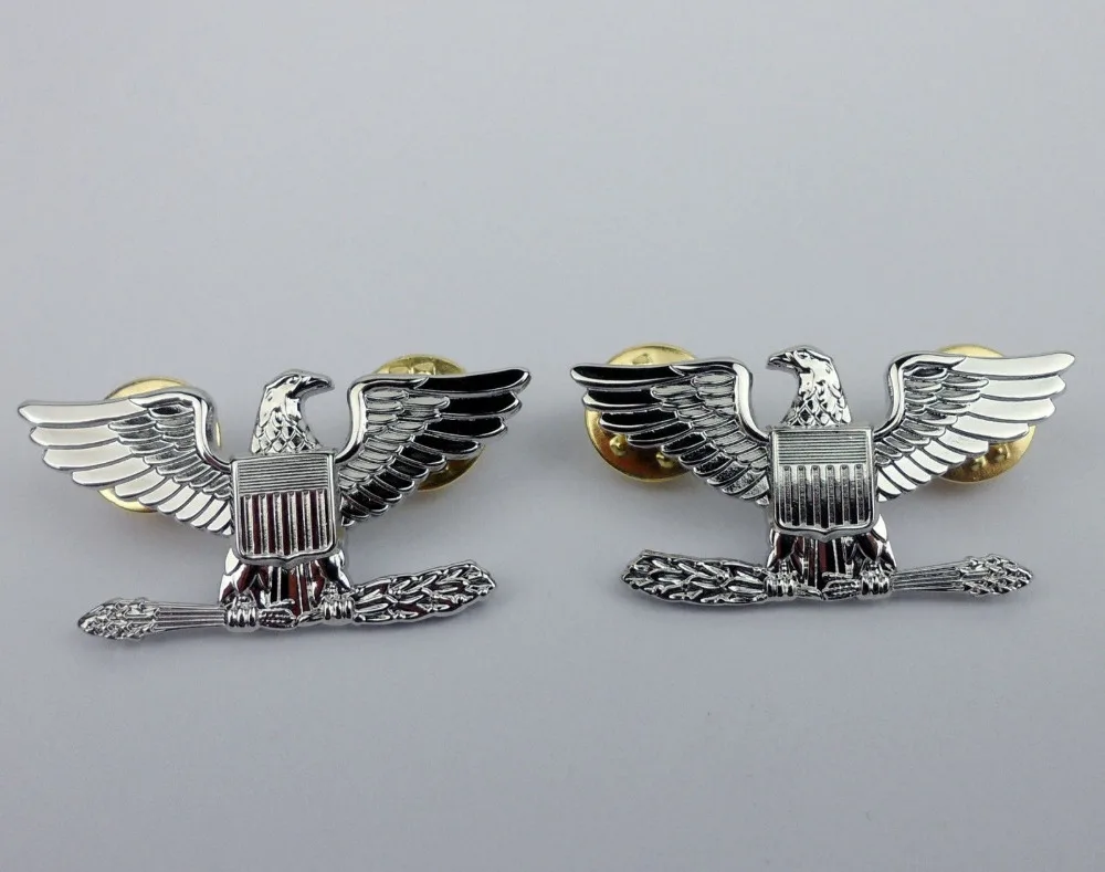 Pair Military US Officers Colonel Rank Badges US Eagles Rank Insignia Pin