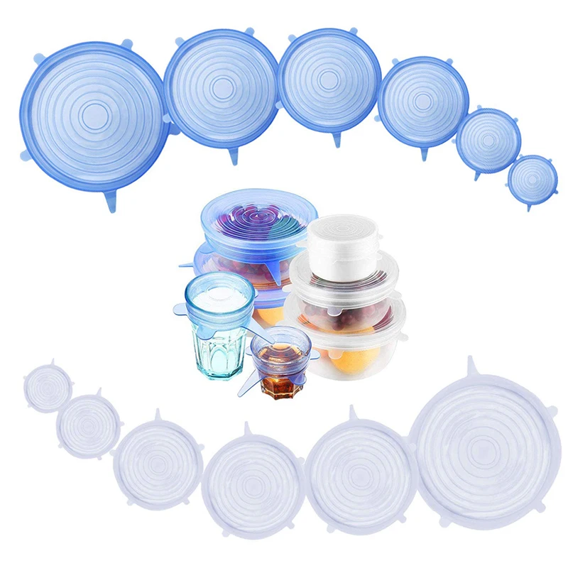 

ONEUP 6PCS Silicone Stretch Lids Bowl Covers Wrap Bowl Pot Cup Silicone Lid for Fruit Vegetable Cooking Kitchen Accessories