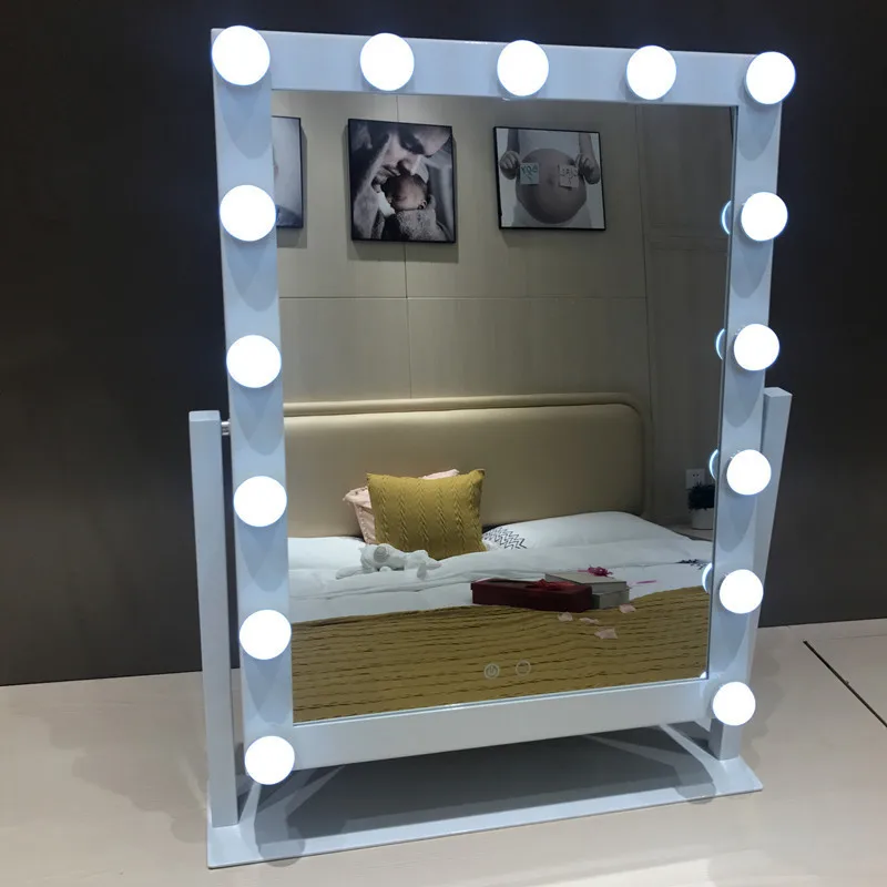 Светодиодное зеркало с 15 лампочками портативное принцессы косметическое