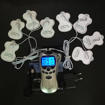 

Whole English key Health care Silver Dual input Digital Slimming massager EMS Pulse tens Acupuncture therapy+8 Electrode pads