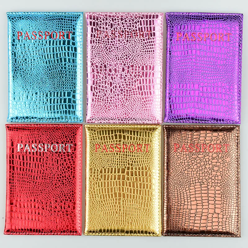 

DIKEDAKU New Alligator Passport Case Female Candy Colours Solid PU Cover Passport Lady Girls Glittery Travel Wallet for Passport