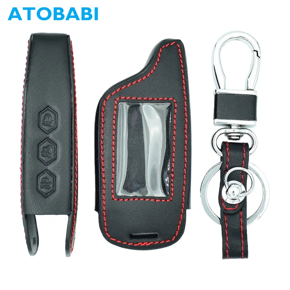 

ATOBABI B9 Genuine Leather Key Cover Remote Case Keychain for Starline V7 B6 A91 A61 Twage Starlionr LCD 2 Way Car Alarm System