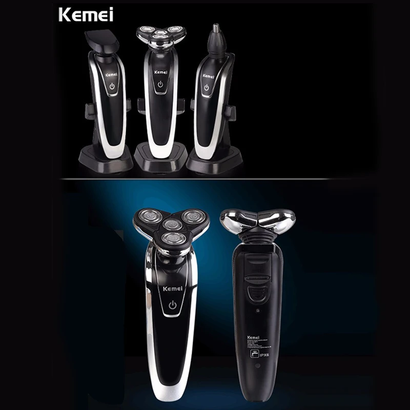 Kemei 3 в 1 многофункциональная электробритва, перезаряжаемая 4D Мужская бритвенная машина, моющаяся, тройное лезвие для ухода за лицом, KM-8871