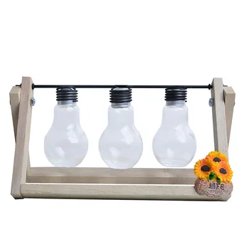 

Nordic Decoration Home Light Bulb Glass Vase Creative With Wooden Frame Hydroponic Container Home Decoration Accessories Modern