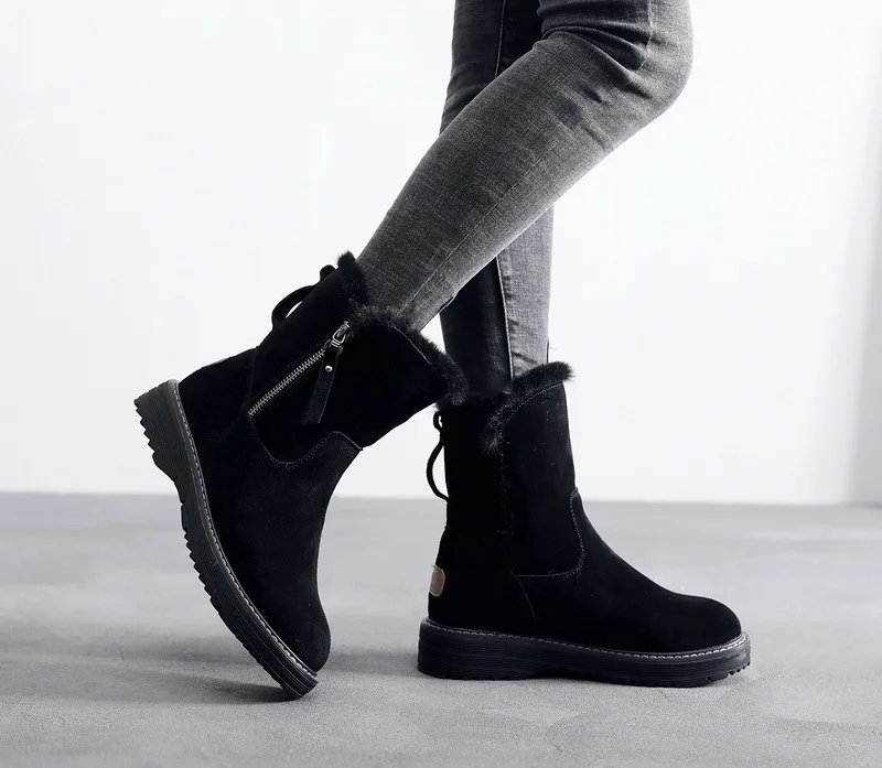SWONCO/женские зимние ботинки из натуральной кожи; зимние ботинки; женские зимние ботинки-оксфорды с плюшевой подкладкой; женские повседневные теплые ботинки средней высоты на молнии-30 градусов