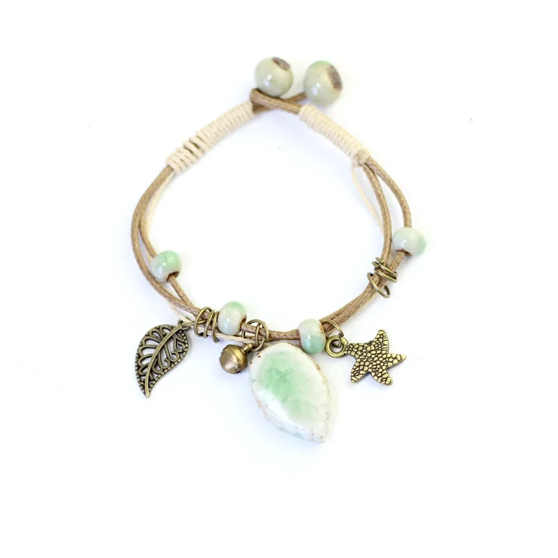 12 Pieces/Lot Ceramic Big Leaf Pendants Leaves Bracelet Beads Double