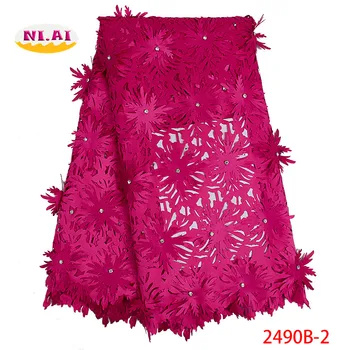 

Nigeria Bridal Fabrics Lace, 3D Flowers Fabrics For Dress, Hot Pink Lace Fabric MR2490B