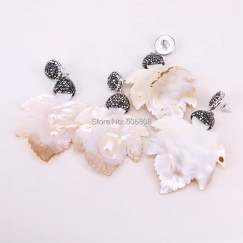 

2 Pair Carved Shell Earrings Leaves Drop Earring Natural Earrings Maple Leaf Dangle Earrings Gems Jewelry
