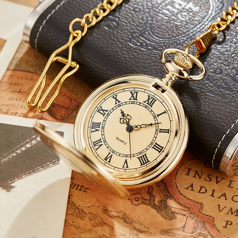Antique Steampunk Vintage Roman Numerals Quartz Pocket Watch Multicolor Case Necklace Pendant Clock Chain Men's Women 2020