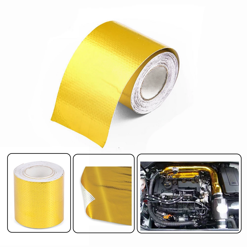 

5m Fiberglass Self-Adhesive Heat Reflective Tape Gold High Temperature Heat Car Motorcycle Heat Shield Wrap Barrier Roll
