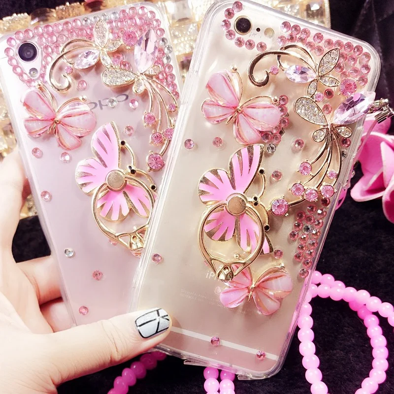 

Butterfly Finger Ring Stand Holder Phone Case For Sony XA2 XA1 XA Ultra Plus XZ3 XZ2 XZ1 XZ X Compact XZS Phone Back Cover