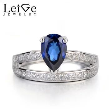 

Leige Jewelry Pear Cut Lab Sapphire Ring Sterling Silver 925 Fine Jewelry Wedding Engagement Rings For Women Blue Gemstone