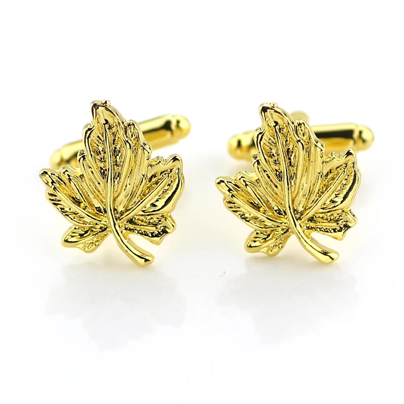 

Free Shipping Gold-Color Plating Maple leaves Cufflinks Funny Cuff links Wedding Men's cufflinks French Shirt Cuff link