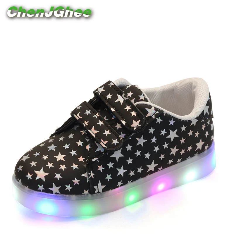 Mumoresip/весенне-Осенняя детская обувь для мальчиков и девочек; Светодиодный светильник; кроссовки; детская повседневная обувь из искусственной кожи; светящаяся обувь со звездами