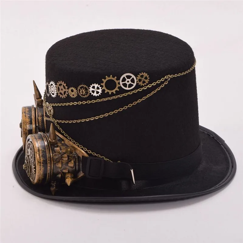 Takerlama Винтаж стимпанк шестерни очки цветочный черный топ шляпа панк стиль Fedora головные уборы Готическая Лолита Косплей шляпа унисекс шляпа