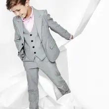 Светло-серый Нотч две кнопки модные детские костюмы таможенные Homme смокинги Свадебная вечеринка выпускного вечера блейзер для мальчиков(куртка+ брюки+ жилет
