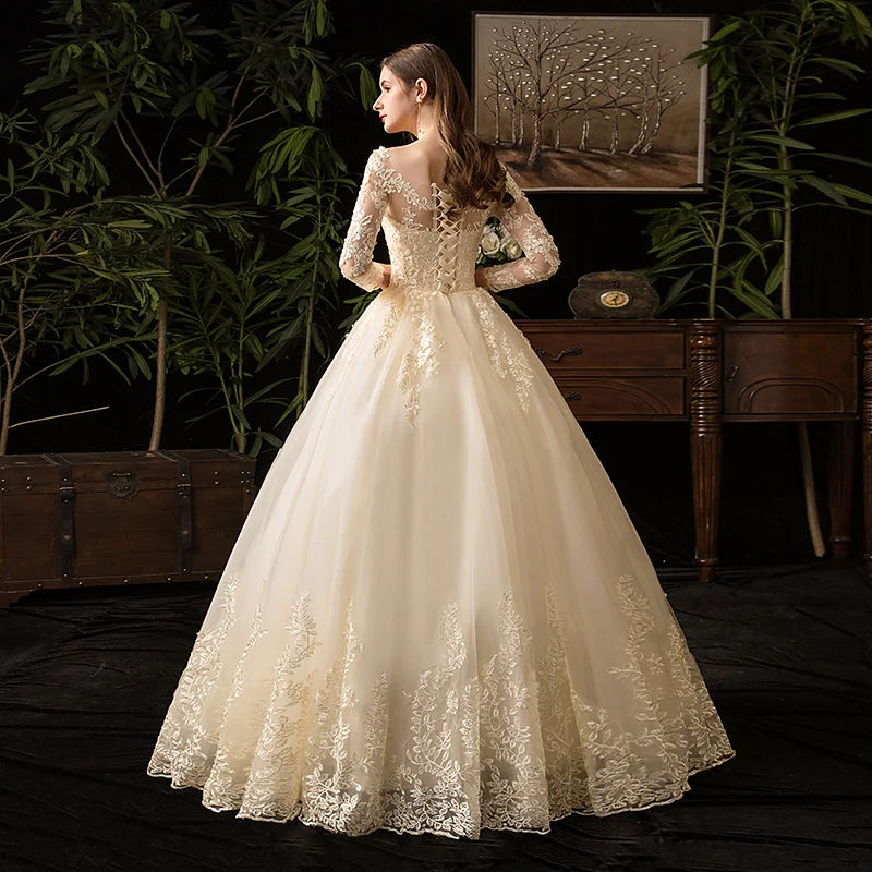 Elegant Champagne Embroidery Lace Wedding Dress Robe De Mariee Sweetheart Ball Gown Plus Size Bridal Dress Vestido De Noiva 32