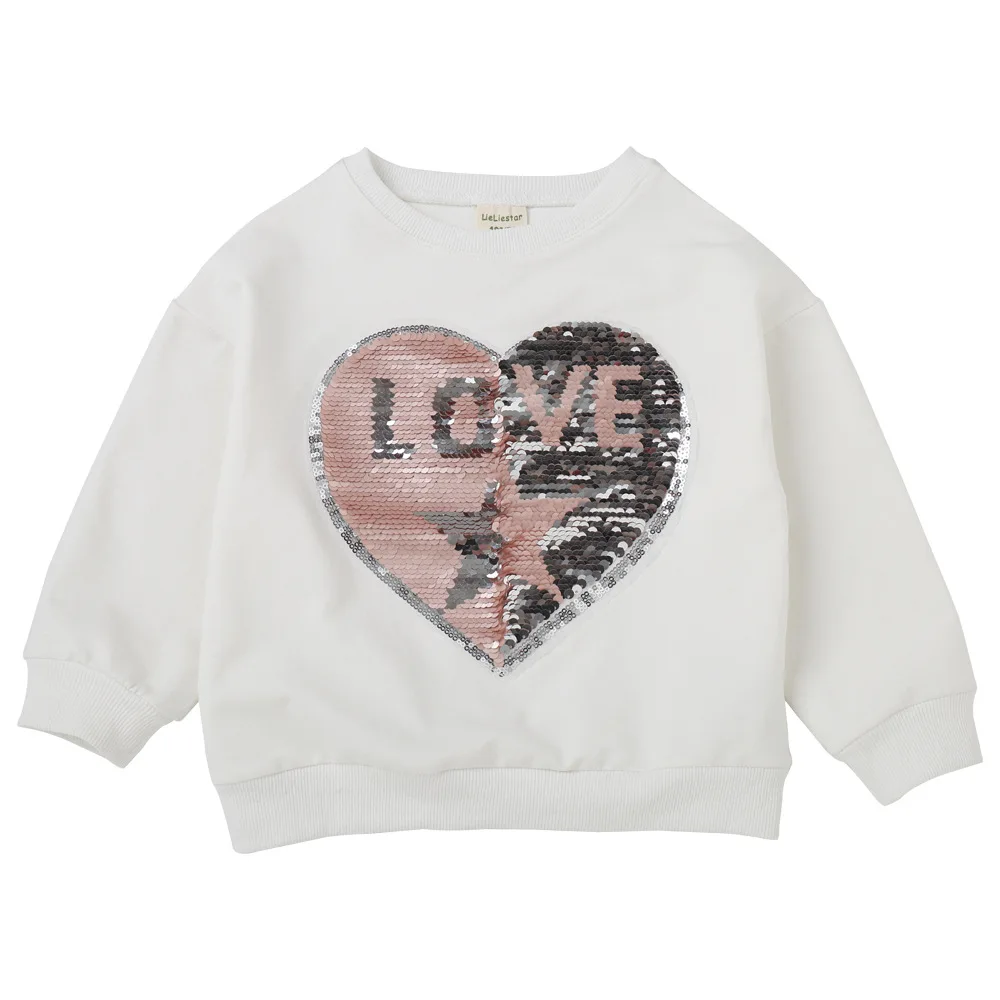 

2-7Y love heart switchable sequins Sweatshirts hoodies long sleeve kids Pullover Tops clothes for boys and girls