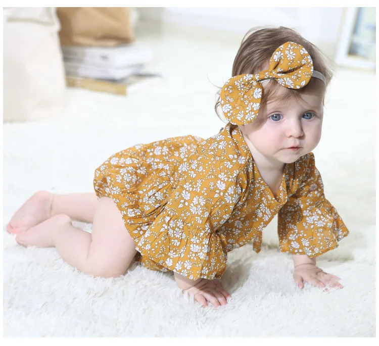 Детская одежда для девочки новорожденного Floral Flare комбинезон для новорожденной девочки Белл Половина рукавом младенческой костюм для