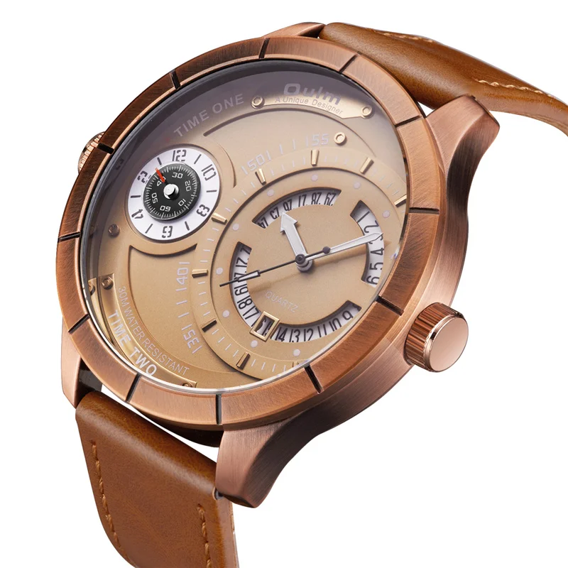 Oulm новый для мужчин s часы лучший бренд класса люкс кварцевые часы для мужчин календари кожа Военная Униформа