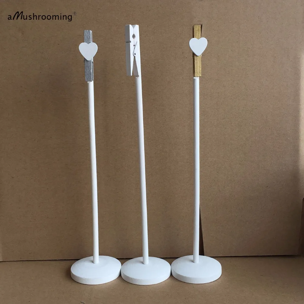 

10x White Heart With Gold Silver Clothespins Table Number Stands Place Cards Holder For Wedding Party Baby Shower Table Decor